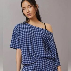 Anthropologie Blue Checkered Crop Top